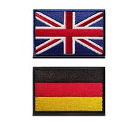 Zcketo 2 Packs Great British Union United Kingdom UK Patch and Germany German Flag Hook and Loop Embroidered National Emblem Patch for Clothes Backpack Caps Travel Tactical
