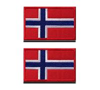 Zcketo 2 Packs Norway Flag Norwegian National Flag Embroidered Hook & Loop Fastener Emblem Sew On Patches for Backpack Cap Jacket Jeans Vest Bag Pouch Clothes Clothing