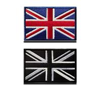 Zcketo 2 Pcs British Union United Kingdom Embroidered Flag Emblem Patches UK Great Britain England Applique Fasteners Hook and Loop Patch for Clothes Backpack Bags Uniform Caps Tactical Military