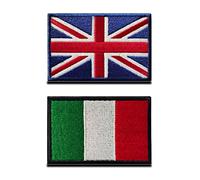 Zcketo 2 PCS Great British Union United Kingdom UK Patch and Italy Italian Flag Hook and Loop Embroidered National Emblem Patch for Clothes Backpack Caps Travel Tactical