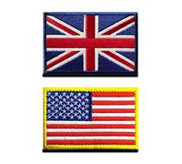 Zcketo 2 PCS Great British Union United Kingdom UK Patch and USA American Flag Hook and Loop Embroidered National Emblem Patch for Football Clothes Jersey Backpack Caps Travel Tactical