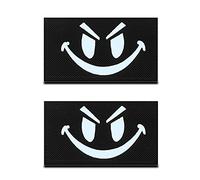 Zcketo 2 Pcs Reflective Funny Evil Smile Face Patch Infrared IR Night Safety Badge Tactical Military Uniform Fastener Emblem for Biker Backpack Clothing Jacket Vest Coat Dog Harness