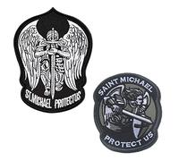 Zcketo 2 Pcs Saint Michael Protect Us Patch Embroidered Applique Badge Hook and Loop Tactical Military Emblem Patches for Clothing Backpack Cap Jacket Vest Bag Pouch Dogs Harness