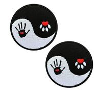 Zcketo 2 Pcs Taiji Rune Taoism Ying Yang Human and Dog Paw Symbol Embroidered Hook and Loop Patch Embroidery Sew on Patch for Clothes Clothing Jacket Jeans Uniform Dog Vest Harness