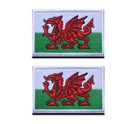 Zcketo 2 PCS United Kingdom British Union UK Wales Welsh Dragon Patch Hook and Loop Embroidered National Emblem Patch for Football Billiards Clothes Jersey Backpack Caps Travel Tactical