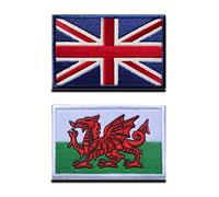 Zcketo 2 PCS United Kingdom Great British Union UK Patch and Wales Dragon Patch Hook and Loop Embroidered National Emblem for Football Clothes Jersey Backpack Caps Travel Tactical