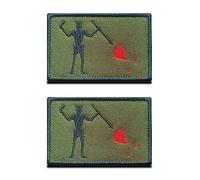 Zcketo 2 Pieces Black Beard Pirate Red Heart Military Embroidered Applique Hook & Loop Pirate Flag Emblem Patch for Attach to Clothes Jackets Jean Hat Vest Dogs Harness Collect-Army Green