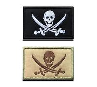 Zcketo 2 Pieces Black & Brown Pirate Skull Flag Military Embroidered Applique Hook & Loop Pirate Captain Jack Flag Emblem Patch to Clothes Jackets Jean Hat Vest Dogs Harness Collect