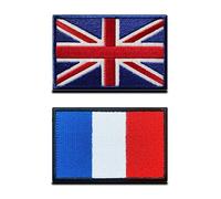 Zcketo 2 Pieces Great British Union United Kingdom UK Patch and France French Flag Hook and Loop Embroidered National Emblem Patch for Clothes Backpack Caps Travel Tactical