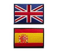 Zcketo 2 Pieces Great British Union United Kingdom UK Patch and Spain Spanish Flag Hook and Loop Embroidered National Emblem Patch for Clothes Football Jersey Backpack Caps Travel Tactical