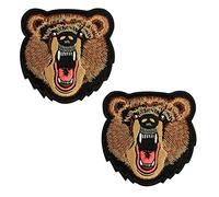 Zcketo 2 Pieces Growling Bear Head Angry Bear Embroidered Hook and Loop Patch Tactical Military Badge Armband Emblem Applique Sew On Patch for Dogs Backpack Cap Jacket Vest Bag Pouch(Bear)