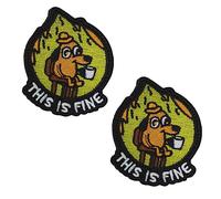 Zcketo 2 Pieces This is Fine Tactical Funny Social Meme Dog Patch Hook & Looped Embroidered Sarcastic Emblem for Tactical Clothes Backpack Uniform Vest Jacket Jeans Coat Shoulder Showing