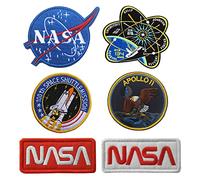 Zcketo Lot of 6 PCS NASA Space Hook and Loop Patches, NASA Badge Patch Tactical NASA Logo Champion Stickers Applique Sew on Morale Military Embroidered Patches for Kids Boys Adult Clothes