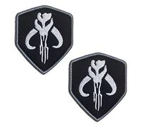 Zcketo Set of 2 PCS Movie Bounty Hunter Shield Embroidery Hook and Loop Tactical Patch Mandalorian Bantha Skull Boba Fett Badge Armband Combat Morale Emblem Applique Patch