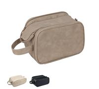 ZCLBJIAHUI Travel Toiletry Bag for Women PU Leather Triple-layer Double Zipper Makeup bag，Portable Waterproof with Handle Mens Toiletry bag Stowable Brushes Set, Toiletries，Makeup Accessories, Brown