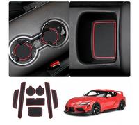 ZCLINKO Cup Holder Inserts for 2020+ T*oyota Supra GR Non-Slip Anti Dust Center Console Liner Mats Car Door Slot Mat Cup Coaster Pad Door Gate Groove Mat Interior Accessories Decoration 8PCS (Red)
