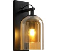 ZCLNYVGJ Mid Century Wall Sconces, E27 Smoked Glass Amber Farmhouse Barn Light Wall Lights, Rustic Industrial Wall Mount Vintage Kitchen Wall Lamp Over Sink Bedroom Hallway Living Room(Black)