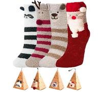 zCloud 4 Pairs of Women's Christmas Socks Soft and Fluffy Coral Fleece Warm Cozy Xmas Socks featuring Santa and Reindeer Patterns Ideal for Kids and Ladies as a Festive Gift
