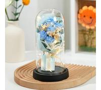zCloud Flowers Fresh Bouquet,7 Eternal Roses in Glass Dome with LED Lights Luxury Artificial Flower Gift for Women Wife Mum Birthday Valentine's Day Anniversary Wedding Home Decor (Blue)
