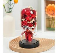 zCloud Flowers Fresh Bouquet,7 Eternal Roses in Glass Dome with LED Lights Luxury Artificial Flower Gift for Women Wife Mum Birthday Valentine's Day Anniversary Wedding Home Decor (Red)