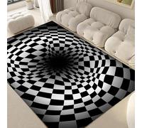 ZCLRUG 3D Carpet Black White Area Rug 180x230cm Checkerboard Vortex Optical Illusions Rug Easy Care Washable Floor Mat with Non-slip Backed Cozy Doormat Carpet for Entrance Game Room Living Room