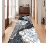 ZCLRUG Abstract Hallway Runner Rug 65x180cm Black Gray Marble Textured Carpet Short Pile Washable Rug with Non-slip Rubber Backing Modern Art Style Floor Mat for Living Room Bedroom Entrance Kitchen