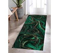 ZCLRUG Abstract Rug 80x150cm Rare Emerald Green Marble Striped Runner Rug Washable Floor Carpet with Anti-Slip Rubber Backing No Fading Stain Resistance Kitchen Mat for Entrance Hallway Lounge