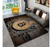 ZCLRUG Bitcoin Crypto Circuit Board Rug, 160x200cm Gold Black Design with BTC Logo, Washable Non-Slip Soft Area Carpet for Office, Studio, Living Room for & Tech Enthusiasts