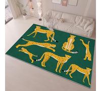 ZCLRUG Cartoon Animal Area Rug, 70 x 140 cm Wildlife Cheetah leopard Washable Rug With Nonslip Backing Children's Education Yellow Green Floor mat for Kids Room Nursery Bedroom Bedside Carpet