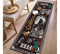 ZCLRUG Coffee Bean Cup Print Kitchen Runner Rug, 50 x 150 cm Rustic Retro Coffee Theme Washable Long Rug, Cupcake Leaf Durable Easy Care Non Slip Dark brown white Carpet for Hallway Entryway Decor