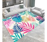 ZCLRUG Colorful Boho Rugs, 160x230cm, Abstract Graffiti Tropical Plants Area Rug, Non-slip Easy Care Nursery Rugs, Washable Cozy Floor Carpet for Bathroom Kids Room Reading Room Studio