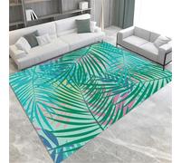 ZCLRUG Colorful Tropical Area Rug, 100x150cm, Abstract Teal Banana Leaves Jungle Rug, Dirt-Resistant Anti-Skid Mats, Washable Durable Carpet for Game Room Laundry Kitchen Entry Way Backyard Camp