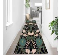 ZCLRUG Dark Floral Carpet Runners, 80x150cm,Low-Profile Pink Flowers Hallway Runner Rug Washable Jungle Leaf Print Indoor Carpet for Girls Room Laundry Office, Non Slip for High Traffic Areas