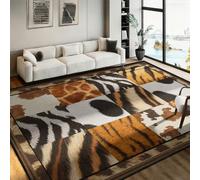 ZCLRUG Faux Fur Deer Tiger Print Rug,180x230cm,Machine Washable Zebra Leopard Rug,Small Cow Hide Area Rugs,Soft and Non-Slip Rustic Brown Cowhide Rugs, for Living Room Bedroom Western Home Decor
