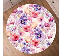ZCLRUG Floral Round Rug 100cm Pink Purple Flowers Carpet for Bathroom Anti-Slip Soft Thin Area Rug Washable Circular Mat for Living Room Bedroom Entrance Dining Room Game Room