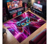 ZCLRUG Game Rug 60x110cm 3D Neon Space Bedroom Area Rug Cool Joystick Floor Carpet for Teenagers Children Game Consoles Living Room Carpet Washable Non-slip Soft Bedside Mat for Girls Room