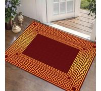 ZCLRUG Greek Key Area Rug 60x90cm Traditional Gold Geometry Border Floor Mat No Fading Washable Red Carpet for Holiday Decor Non-slip Non-shedding Soft Doormat for Entrance Living Room Office Dorm