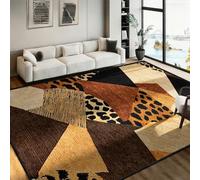 ZCLRUG Large Leopard Print Area Rug,180x300cm,Modern Luxury Cheetah Print Rugs, Geometric Patchwork Brown Animal Skin Rug, Non-Slip, Washable Faux Fur Rugs, for Bedroom Living Room Western Decor