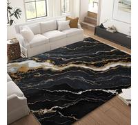 ZCLRUG Luxury Black Gold Area Rug, 160x230cm, Dark Marble Texture Room Decor Rug, Modern Abstract Low Pile Washable Mats Indoor Rug Non-slip Living Room Bedroom Carpet Soft Durable Outdoor Carpets
