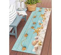 ZCLRUG Nautical Rug Hallway Runner Carpet, 60x300cm, Ocean Theme Starfish Seashell Beach Coastal Rug Runners, Washable Easy Care Summer Accent Carpet, Non-slip Mats for Kitchen Front Door Bedroom