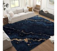 ZCLRUG Navy Blue Marble Rug for Office, 160x230cm, Irregular Geometric Abstract Area Rug Living Room Non Slip Door Mat Washable Noise Reducing Bedroom Carpet Durable Room Decor Floor Mat