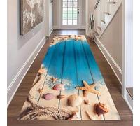 ZCLRUG Ocean Hallway Runner Rug 60 x 180 cm, Seaside Starfish Seashell hemp rope board Nature Theme Long Rug, Soft Non Slip Low Pile nautical style Floor mat for Entryway Bedroom Kitchen Carpet