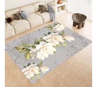 ZCLRUG Off-white Magnolia Plant Area Rug 70 x 140 cm, Soft and durable Non Slip Floral Green Leaves Pattern Rug, Washable Fade Resistant light gray Floor mat for Living Room Indoor Home Decor Carpet