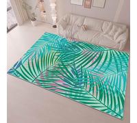 ZCLRUG Palm Leaf Washable Area Rug for Bedroom, 80 x 150 cm tropical plant Rug, Soft Non-Slip Non-Shedding Modern abstract style Cyan Green light pink Floor mat for Bathroom Laundry Room Carpet