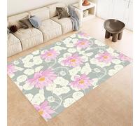ZCLRUG Pink Lotus Flower Area Rug, 100 x 150 cm off white Lotus Leaf vine plant Boho Rugs, Indoor Fade Resistant Non Shedding Washable Oriental traditional style Floor mat for Bedroom Bedside Carpet