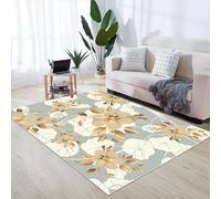 ZCLRUG Plant Floral Area Rug 180 x 260 cm, petal leaf berry Print Washable Rug, Non Slip Low Pile Modern retro style golden brown light gray Floor mat for Farmhouse Bedroom Dining Room Lounge Carpet