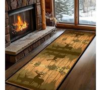 ZCLRUG Rustic Cabin Animal Long Runner Rug, 60 x 180 cm Forest Plants Moose Long Rug, Retro style Washable Hallway Non-Slip Tan Black Floor mat for Nursery Living Room Entrance Carpet