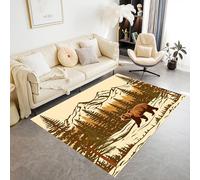 ZCLRUG Rustic Cabin Bear Area Rug 180 x 230 cm, Wild animals Brown bear Pine tree Pattern Rug, Washable Non Slip Soft Low Pile Brownish Retro style Floor mat for Kids Room Nursery Living Room Carpet