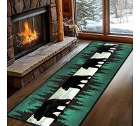 ZCLRUG Rustic Cabin Bear Runner Rug 40 x 120 cm, forest pine Wildlife pattern Long area Rug, Soft Durable Non Slip Washable Retro style black green Floor mat for Entryway Hallways Bedroom Carpet