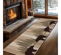 ZCLRUG Tribal style Animal Runner Rug 60 x 120 cm, Bear plant Forest pine Tan Black Long Rug, Low Pile Non-Slip Rustic Pastoral style Washable Floor mat for Porch Entryway Laundry Room Carpet